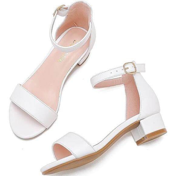 New Dufannie Girls Size 2 White Open Toe Ankle Strap Heels Sandal Wedding Shoes - Picture 6 of 6